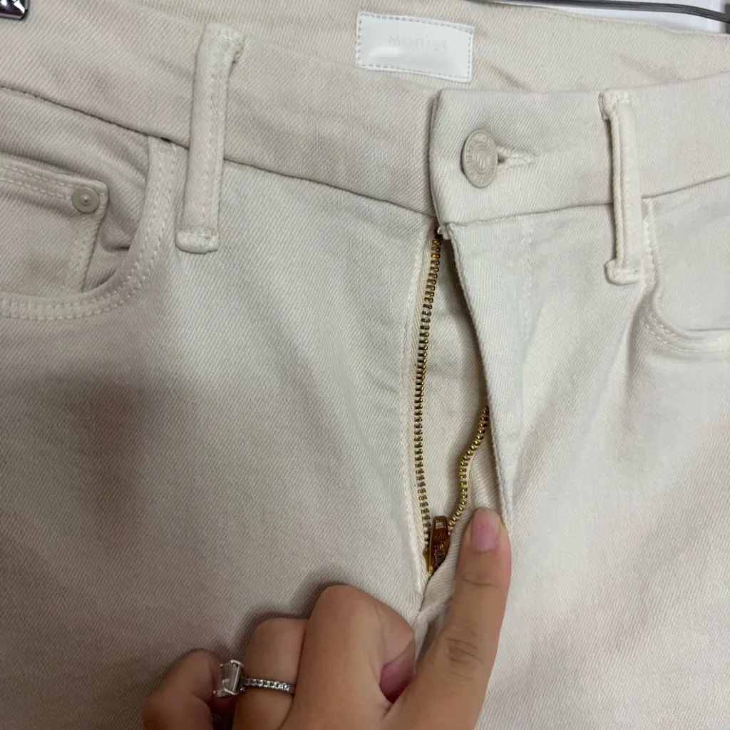 Mother Med Beige The High Waisted Looker‎ Ankle Fray Beaver Fur Jeans White Size 26 - Image 7