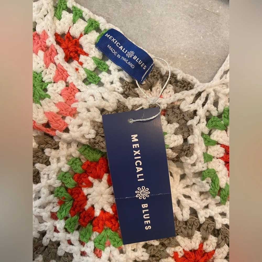 NWT Mexicali Blues OS White Rainbow Crochet Crop Top Tank Granny Square Cotton - Image 8