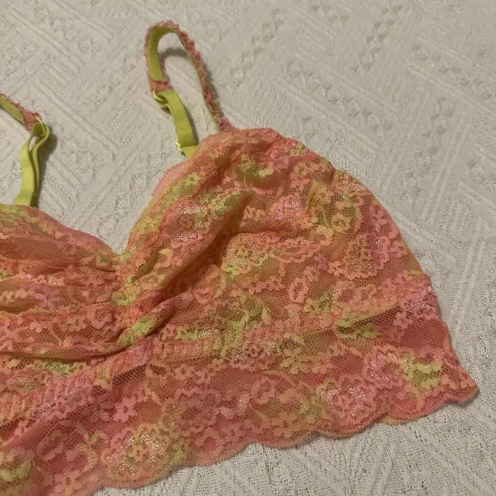 PINK Victoria’s Secret Yellow Pink Lace Bralette Women’s Sz M Medium - Image 2