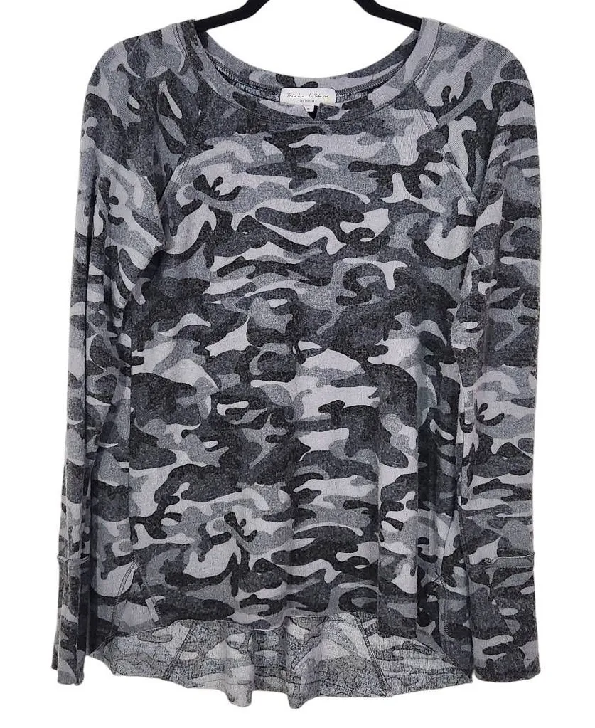 Michael Stars Gray Camo Knit Top Size Small Camouflage Long-sleeve Soft Knit Top - Image 1
