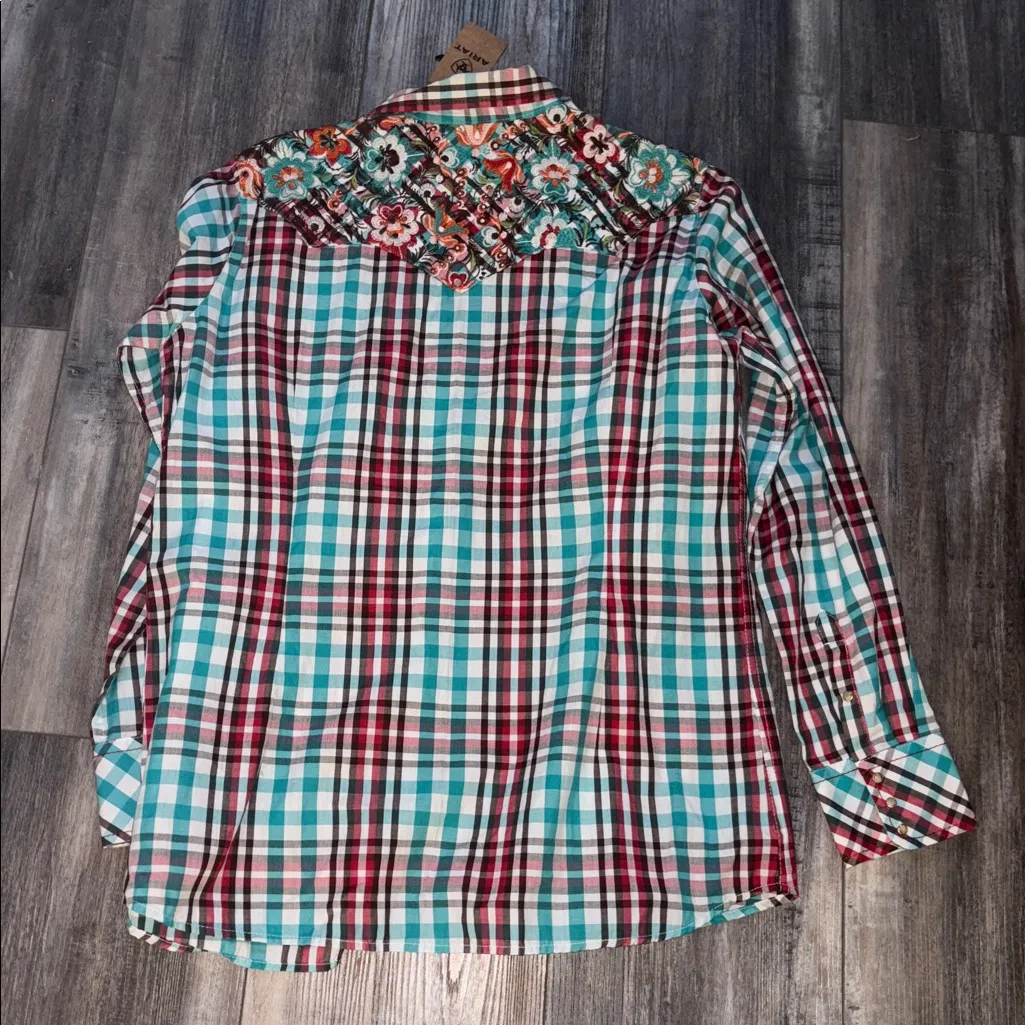 ARIAT Maria Plaid Shirt Embroidered Pearl Snaps Western XL NEW - Image 5