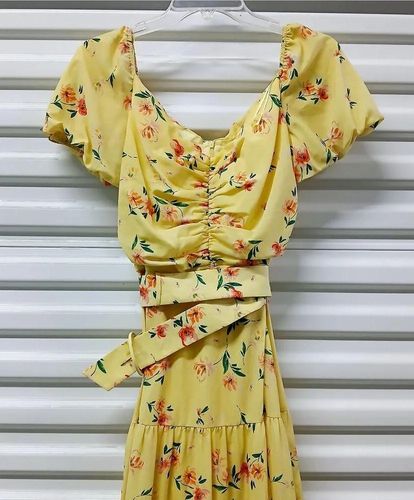 Paloma Blue Evie Women's Spring Dress Medium Yellow Floral Boho Cottage Fairy - Image 8