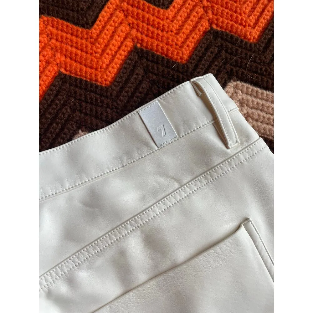 7 for All Mankind Cream High Waist Slim Kick Flare Faux Leather Pant sz 33 NWOT - Image 6