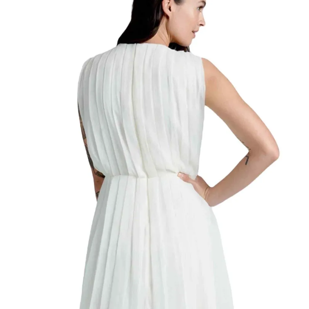 ModCloth Dress White Shimmer Pleat Vtg Inspired Chiffon Romantic Mini Large New - Image 8