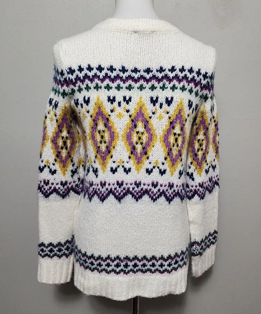 Talbots Lilac & Yellow Fait Isle Fuzzy Wool Blend Crewneck Sweater Size XS - Image 5