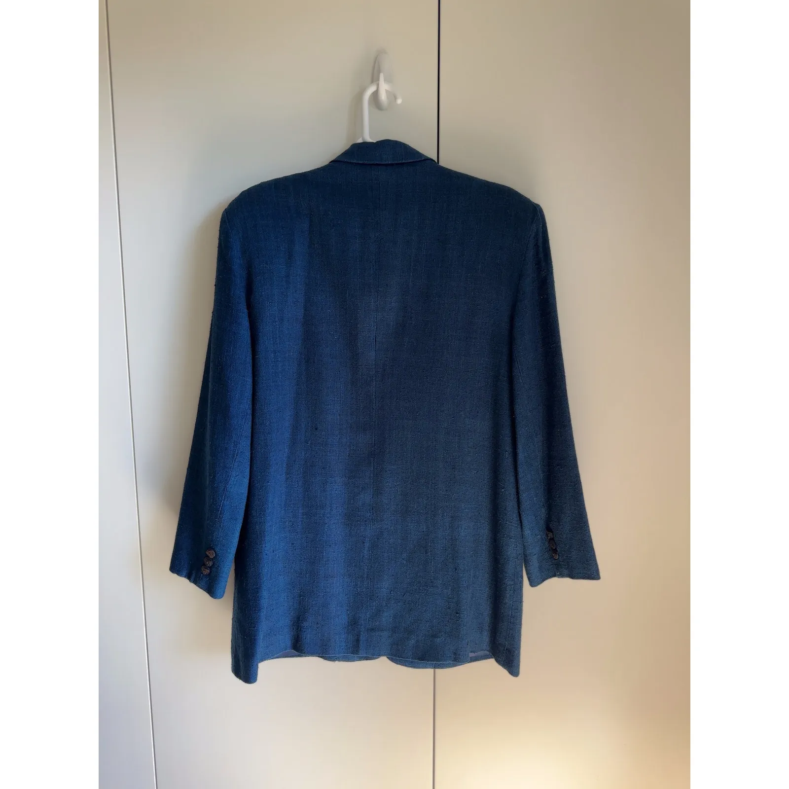 Vintage Silk Women's Blazer Denim Blue Size 8 Classic Business Layering 90s Era - Image 7