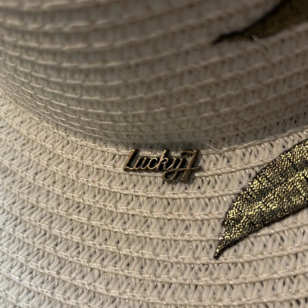 Lucky 7 Ivory Embroidered Floral Detail Beach Sun Straw‎ Hat Red - Image 3