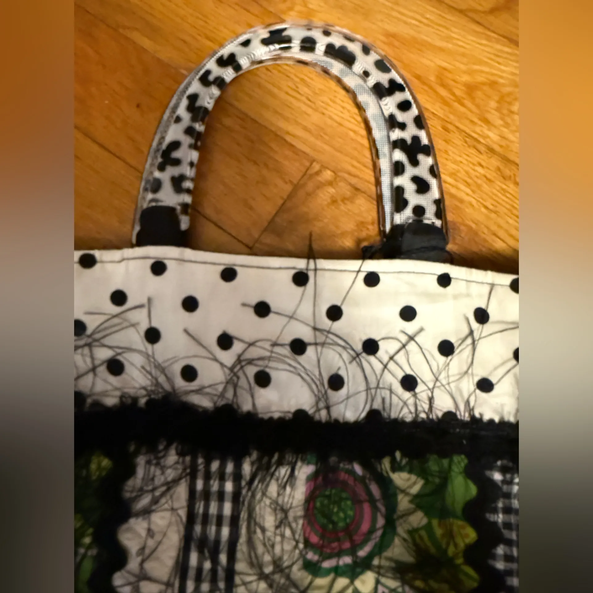HANDMADE IN BOSTON ONE OF A KIND!! Green, Pink and Black Patchwork Tote Bag Green - Image 4