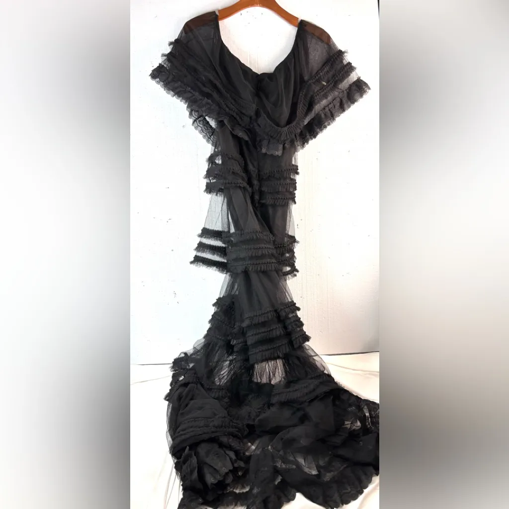 San Joy L Witchy Feminine Tiered Tulle Lace Trim Black Maxi Dress - Image 3