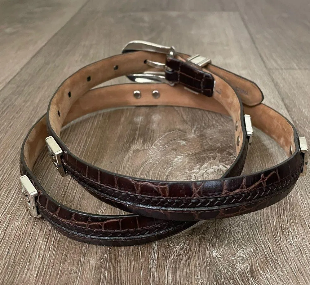 Brown Genuine Leather Southwest Boho Belt Silver Buckle Studded ~ Size L - Image 2