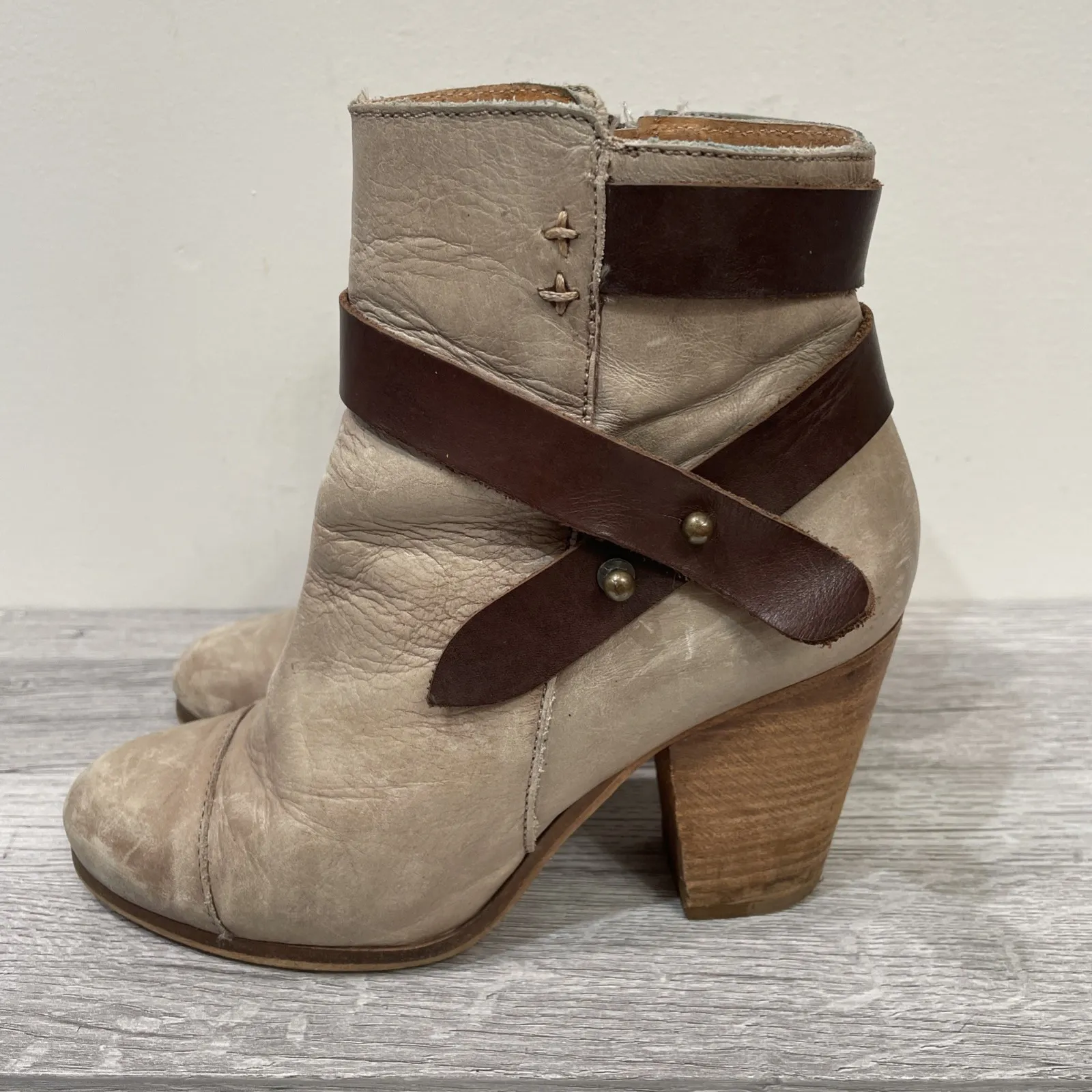 Rag & Bone Harrow Tan Distressed Leather Boot Women's EU 36 US 6 Stacked Heel - Image 4