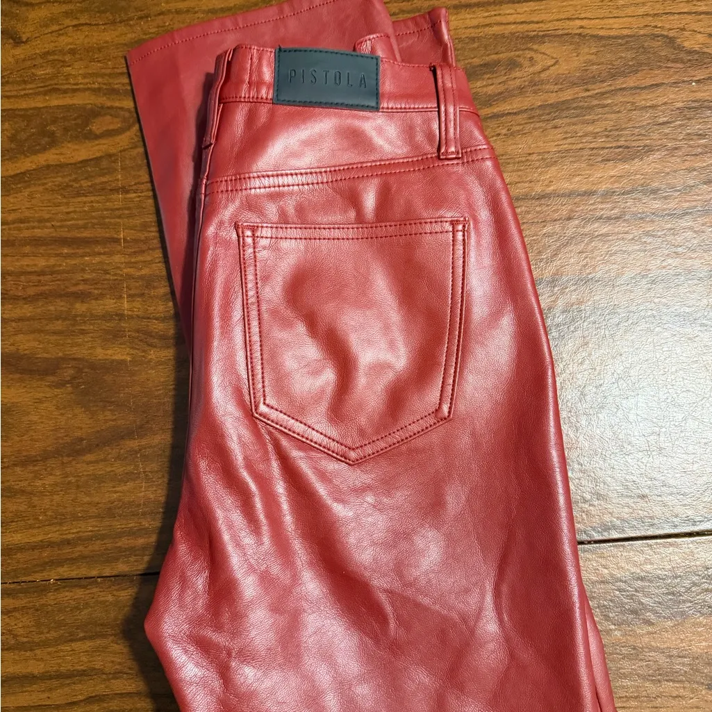 Pistola Red High Crop Bootcut Faux leather Jeans Size 24 - Image 2