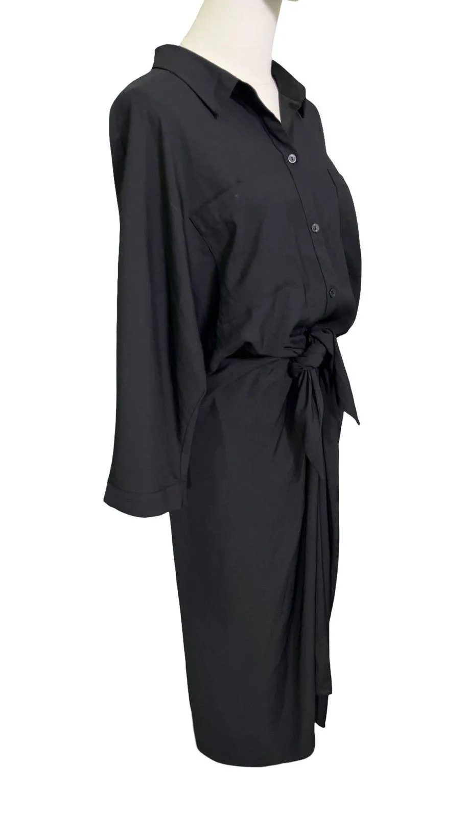 Nic + Zoe Black Button Front Shirt Dress Size 14 Tie Waist EUC - Image 5