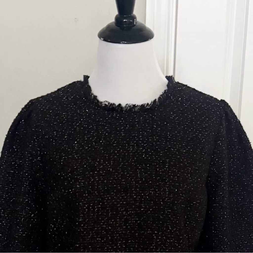 Ann Taylor Black Shimmer Tweed Puff Sleeve Top size Medium - Image 4