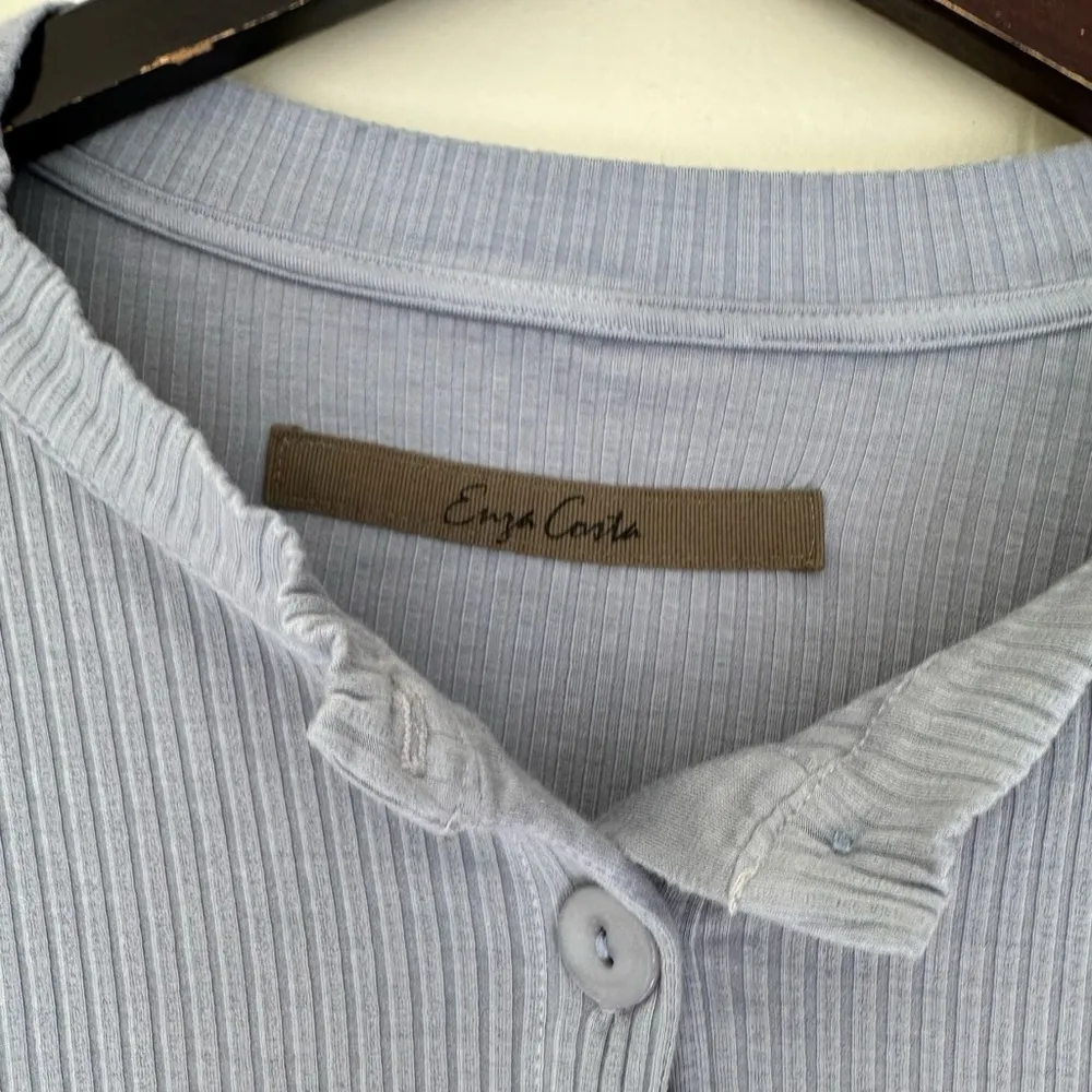 ENZA COSTA Light Blue Rib Henley Button Long Sleeve Small - Image 8