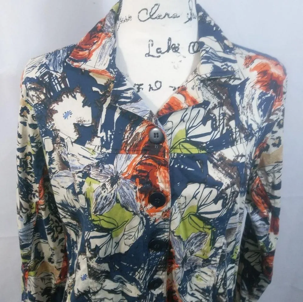 Karen Heart Vintage Floral Cotton Button Up Jacket XL - Image 3