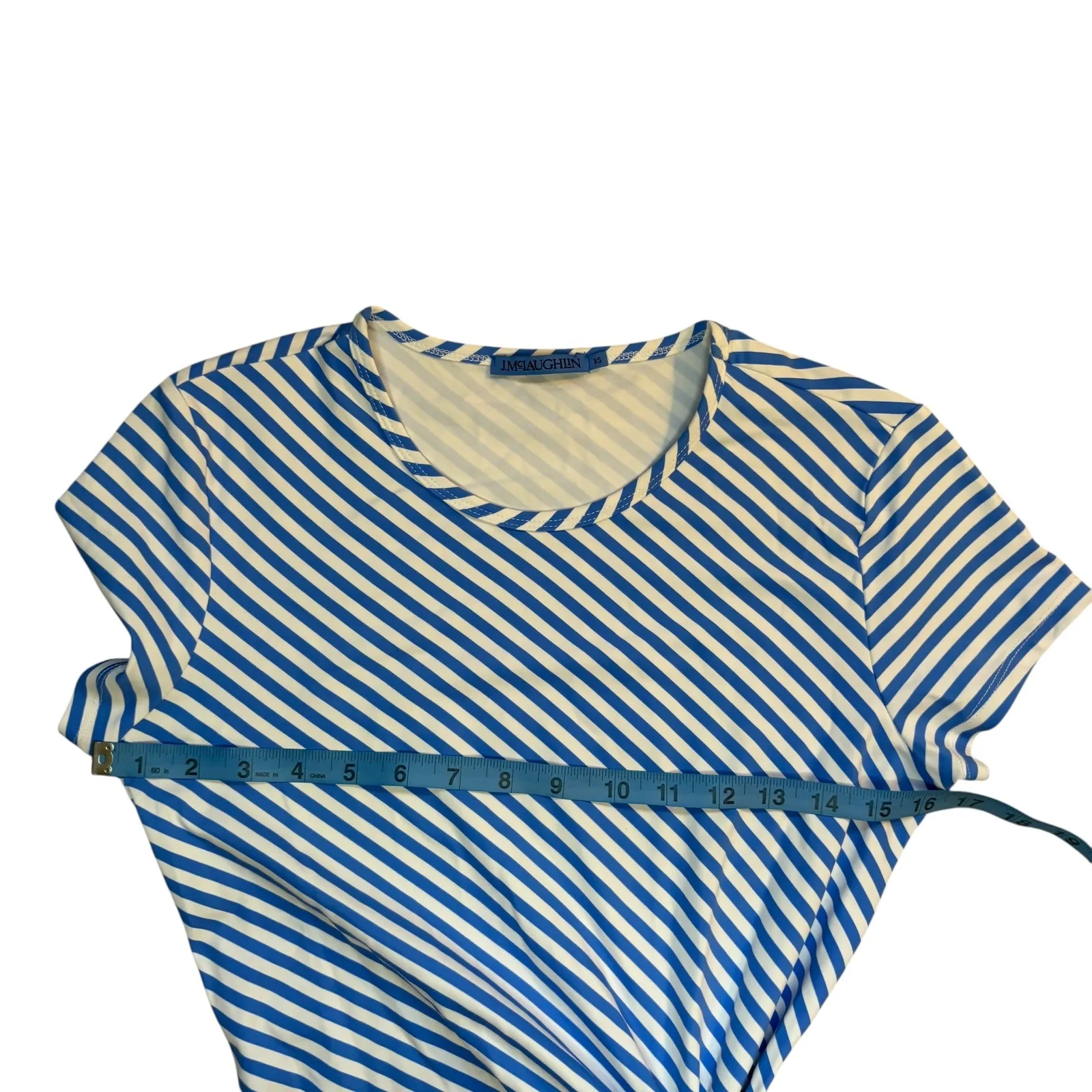J.McLaughlin Elora Dress in Bangle Stripe Tie Waist‎ Casual Blue White XS - Image 8