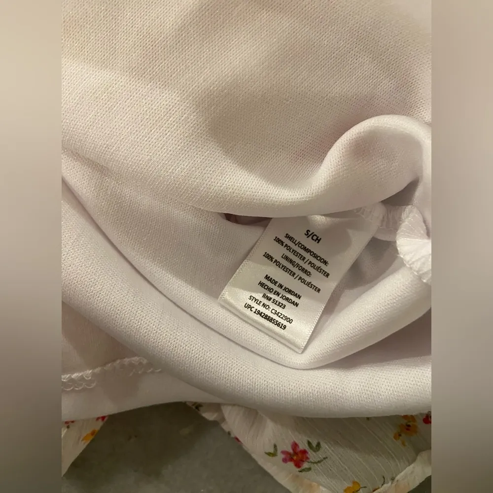 NWT Vince Camuto Size S White Floral Ruffle Flowy Long Sleeve Sheer Mini Dress - Image 14