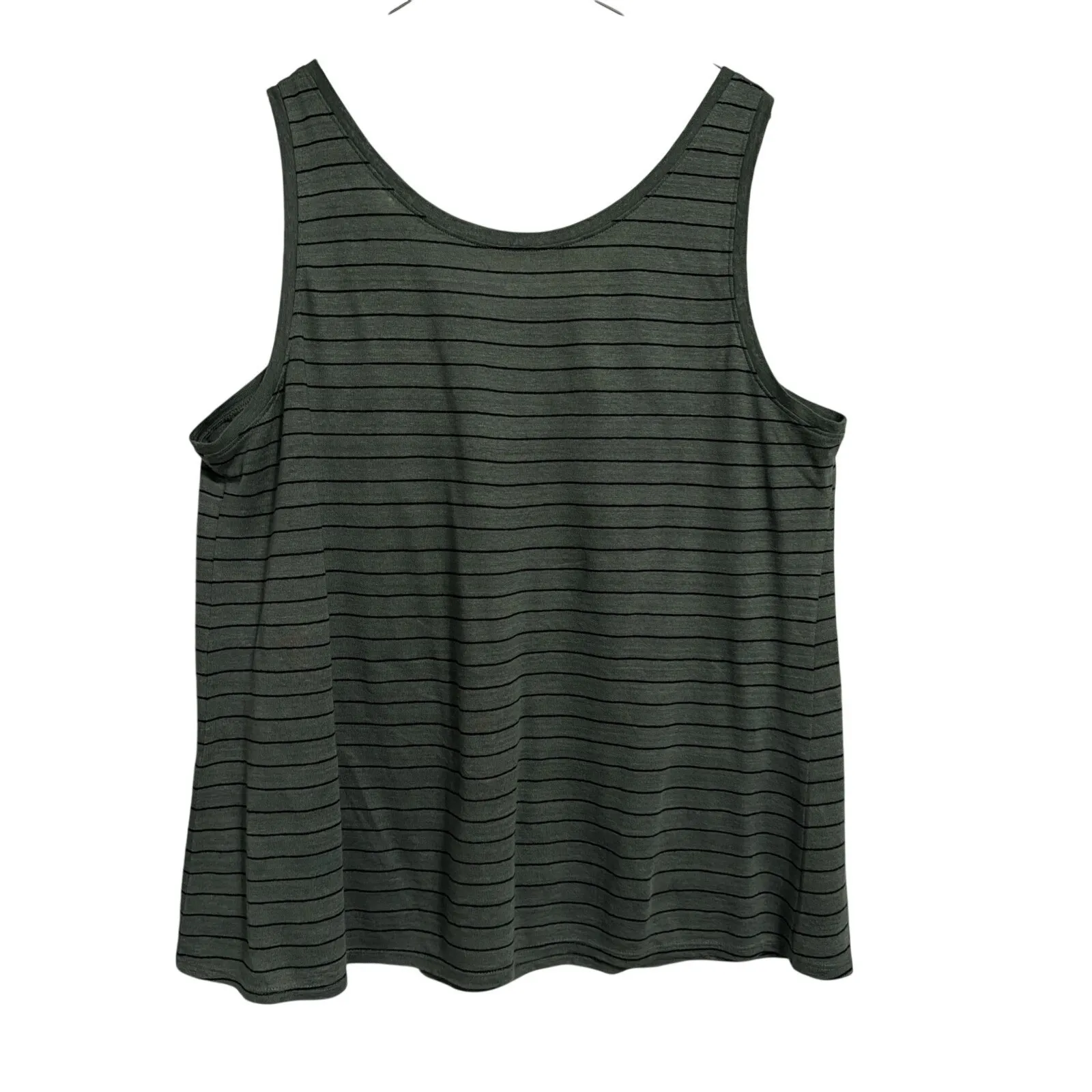 EILEEN FISHER Tank Top Green Black Stripe Linen Blend Women's L - Image 7