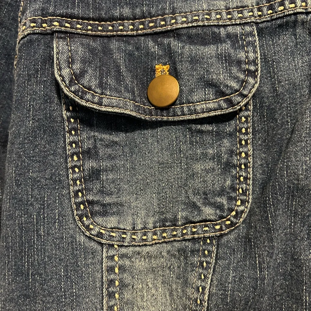 Bamboo Traders Boho Crochet Detailed Dark Blue Denim Jacket XL - Image 4