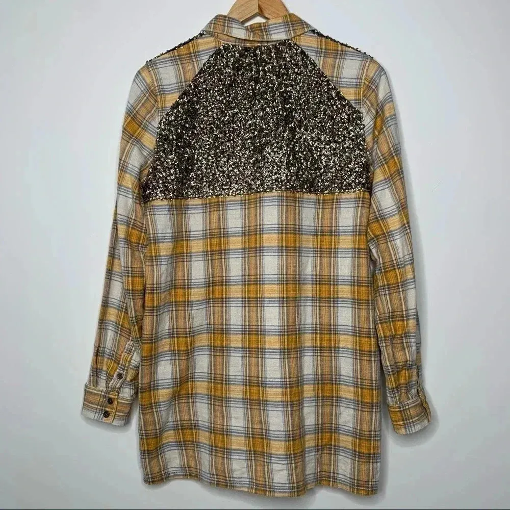 Free People Little Bit Of Sugar Plaid Button-Up Tunic Shirt Size Small - Image 7