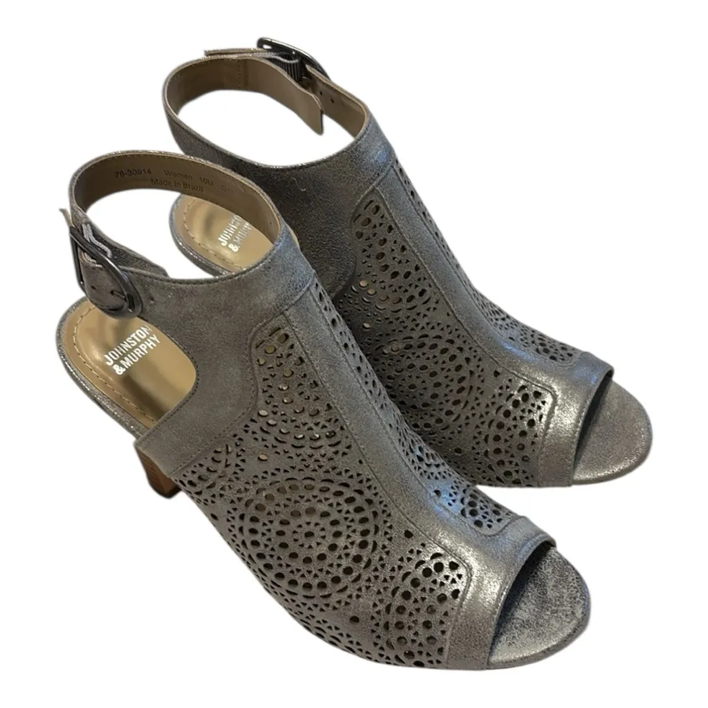 Johnston & Murphy Cassie Perforated Leather Silver Metallic Sandals size 10 - Image 1