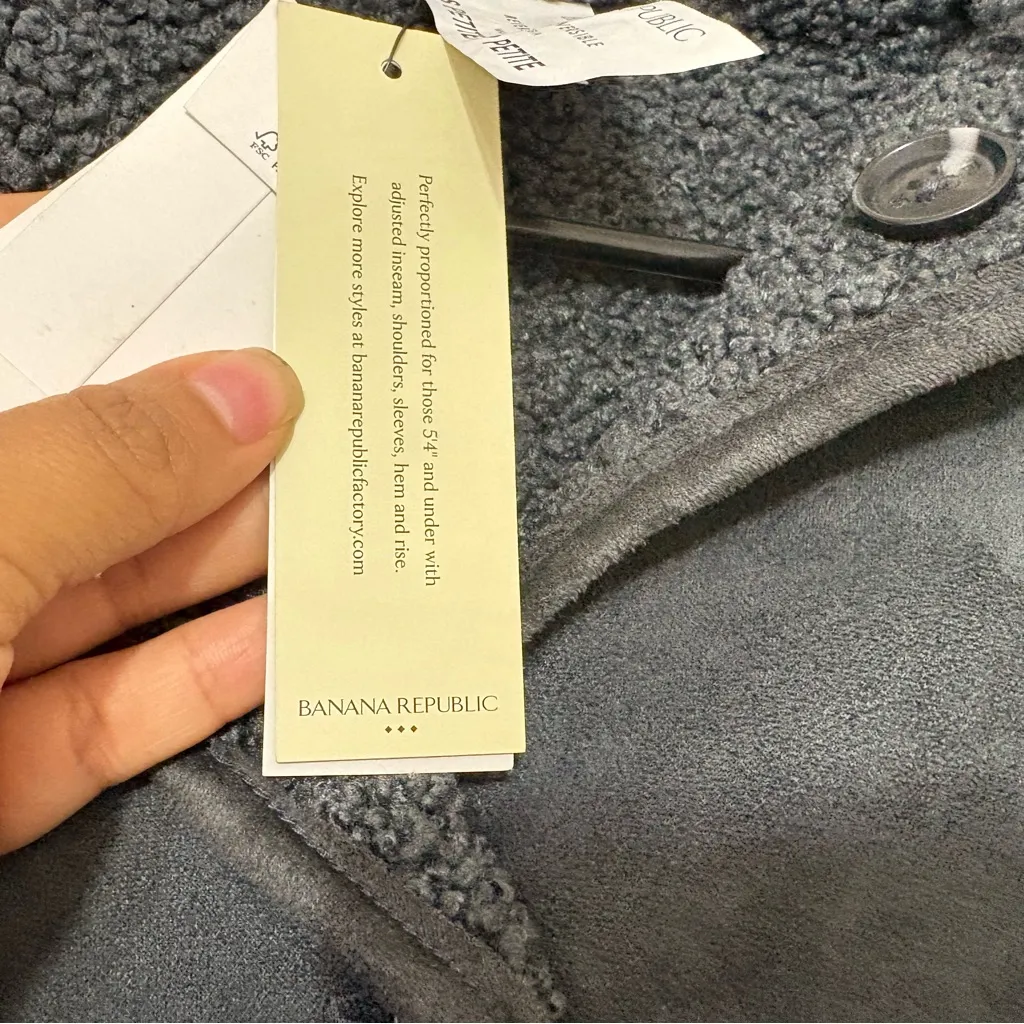 Banana Republic Reversible Vegan Suede Sherpa Jacket Gray Size XS NEW - Image 9