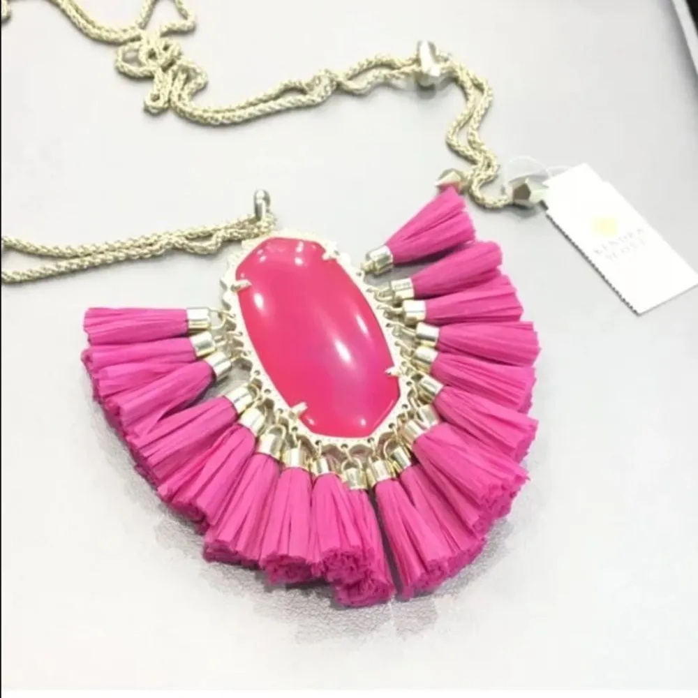 NEW Kendra Scott Barbie Betsy Long Gold Plated Hot Pink Tassel Necklace RARE NWT - Image 4