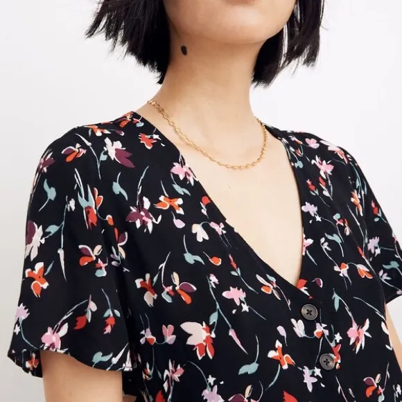 Madewell V-Neck Button-Front Mini Dress in Drifting Flowers Size 00 Style #AL275 - Image 3