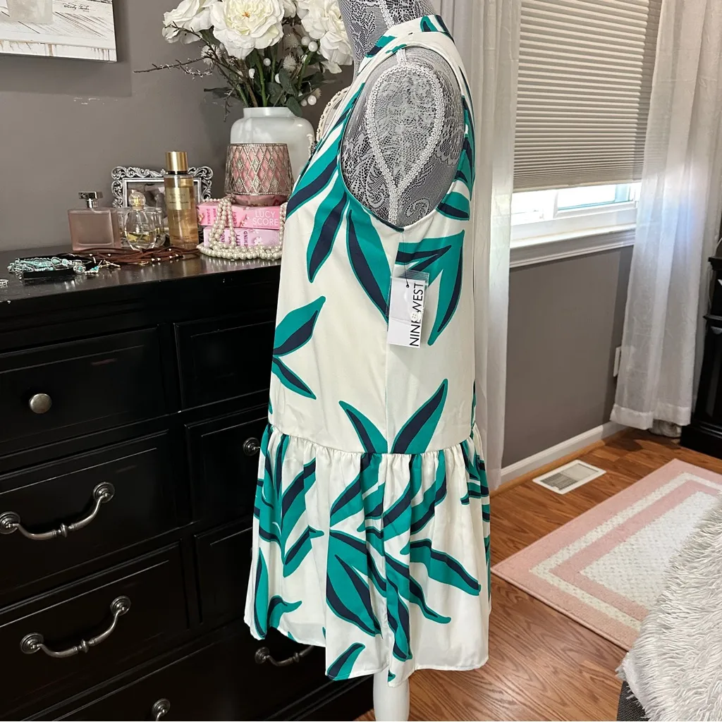 Nine West Tropical Green Leaf Sleeveless Ruffle Hem Mini Dress |Size Small (NWT) - Image 6