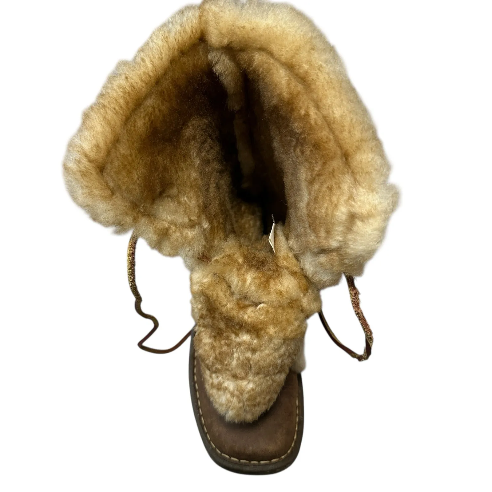 Born Leather Booths Shearling faux fur Lined Lace Up Winter Size 6 Brown Cream - Image 6