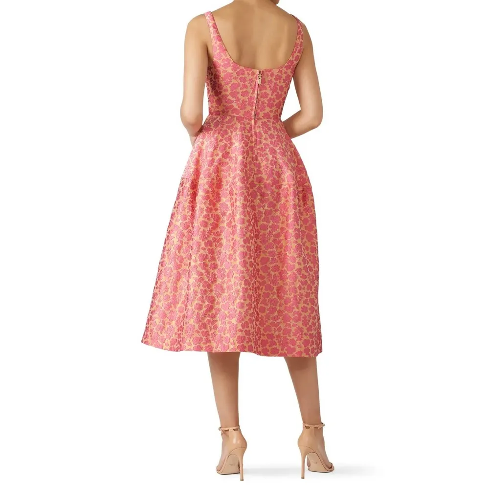 Jill Jill Stuart Pink Floral Jacquard Sweetheart Cocktail Midi Dress Size 0 - Image 2