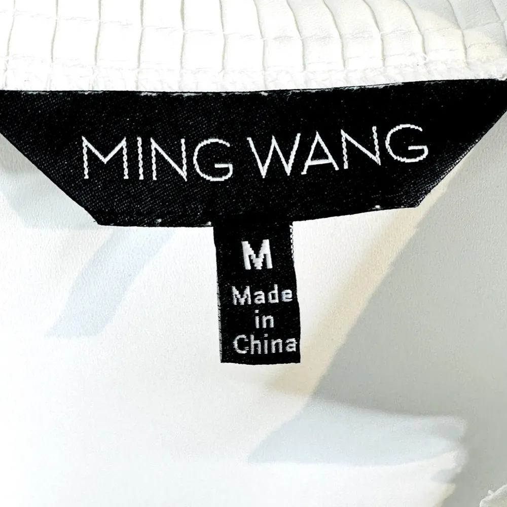 Ming Wang Sleeveless Crepe De Chine Pleated Collar White Tank Blouse Shirt Sz M - Image 7