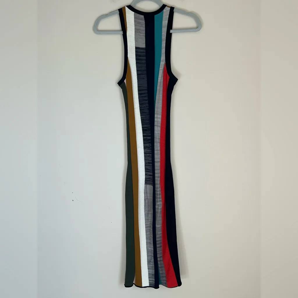 Cinq a Sept Midi Dress Fitted Striped Crochet Dress Size XS Black - Image 6