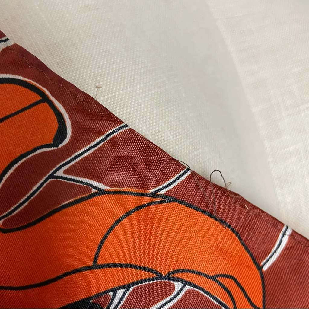 Floral Scarf Orange Gray Artsy Silky Flower Design Square 25.5" x 26" Funky Bold - Image 12