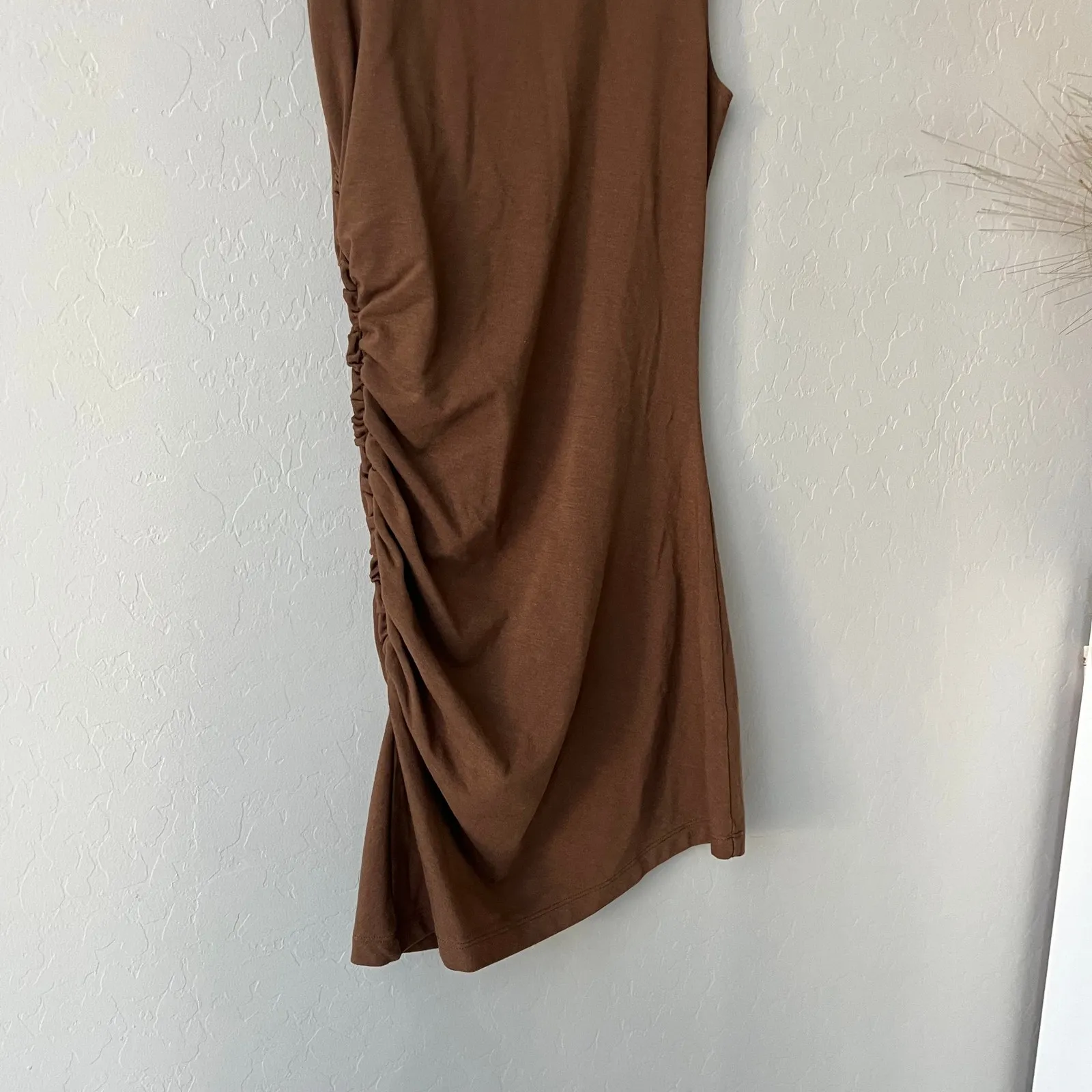 Heavy Manners Brown Ruched Sleeveless Cotton Jersey Mini Dress Size‎ Small - Image 3