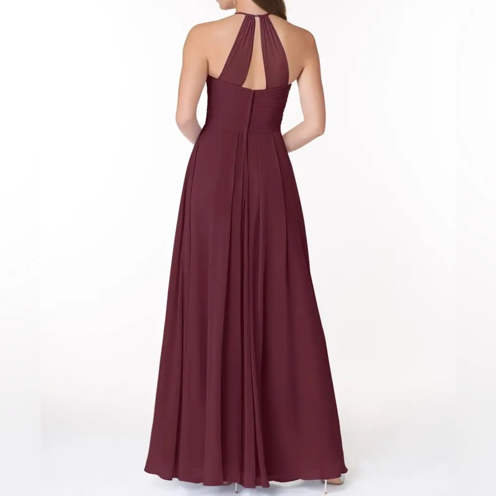 Ginger Azazie Cabernet A-Line Halter Pleated Chiffon Dress custom bridesmaid - Image 2
