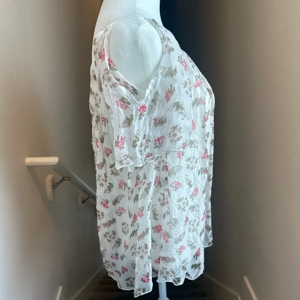 Dolce Ragazza Sz Small Pink Green Floral Cold Shoulder Top Made in Italy - Image 4