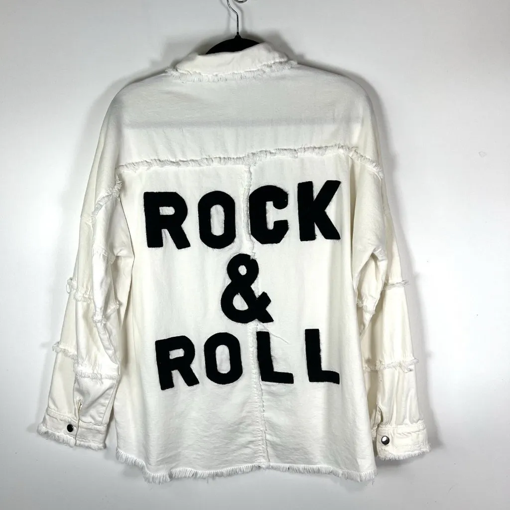 Elan Denim‎ Jean Jacket Embroidered Rock And Roll Fringe Trim Boho Hippie Size S - Image 5