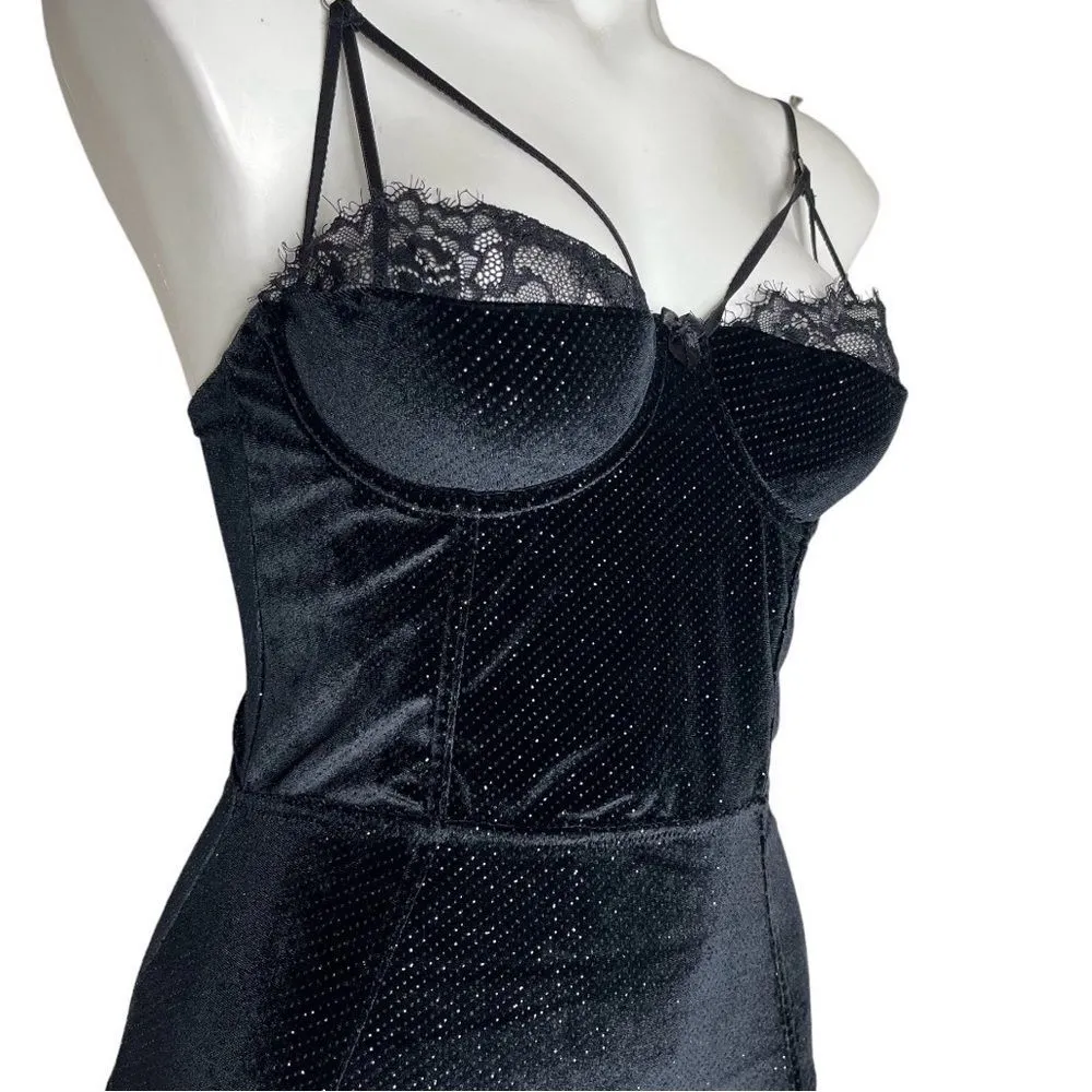 ASOS Navy Bodysuit Sparkly Velvet Lace Strappy Padded Underwire Bra Size 34 C - Image 4