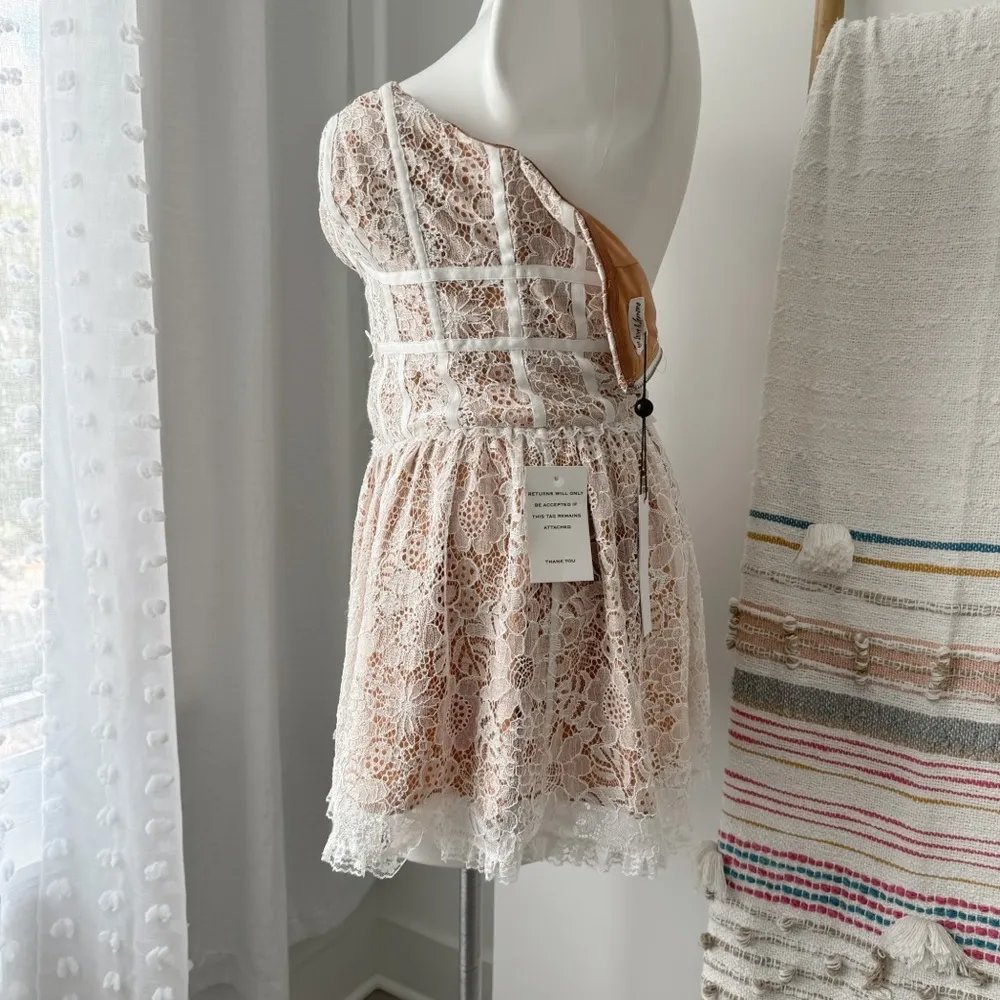For Love & Lemons Jelena White Tan Lace Strapless Mini Dress Women’s Size Medium - Image 5