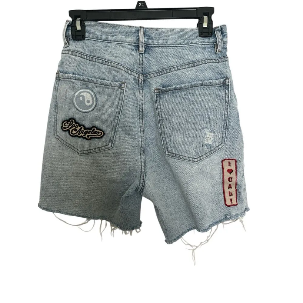 PacSun Shorts Womens 27 Blue Denim Patches Cutoff Distressed Dad Short High Rise - Image 2