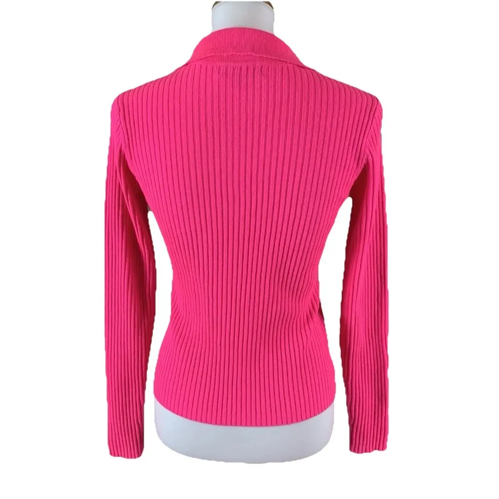 Generation Love Hot Pink Ribbed Knit Wool Blend Henley Sweater Small - Image 3