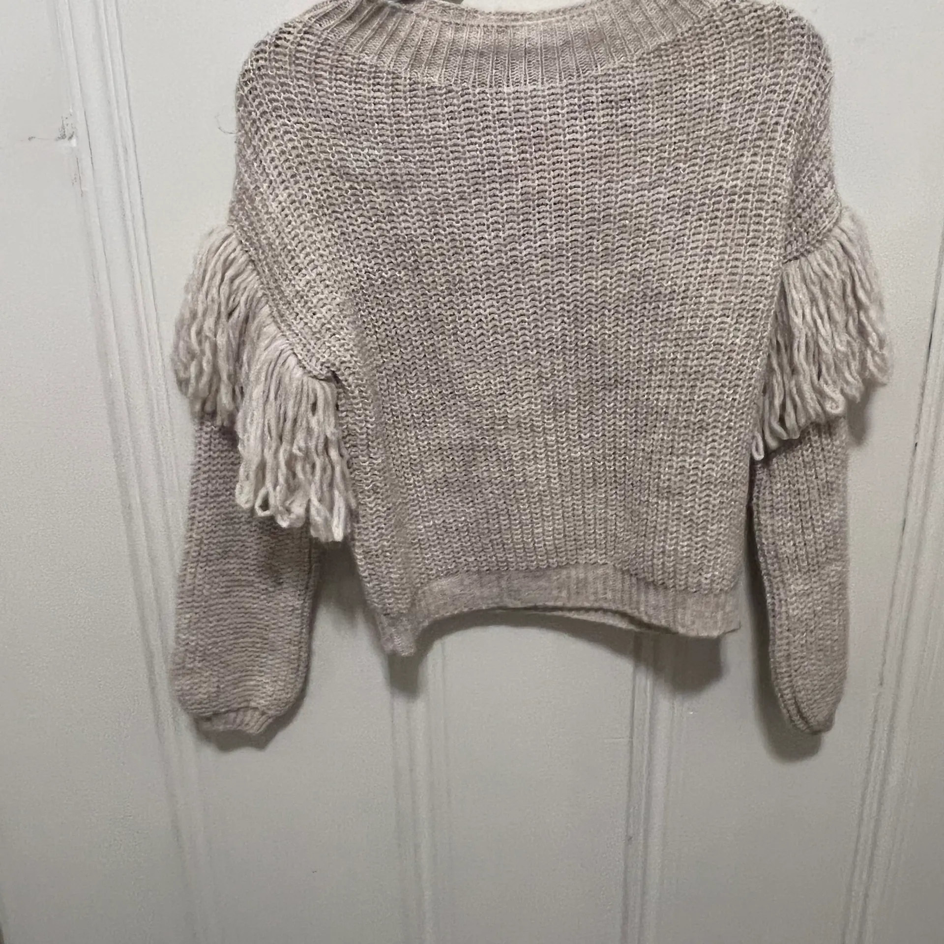Maison Pholya Cream Beige Ribbed Knit Wool Alpaca Blend Sweater With Scarf XS Tan - Image 3