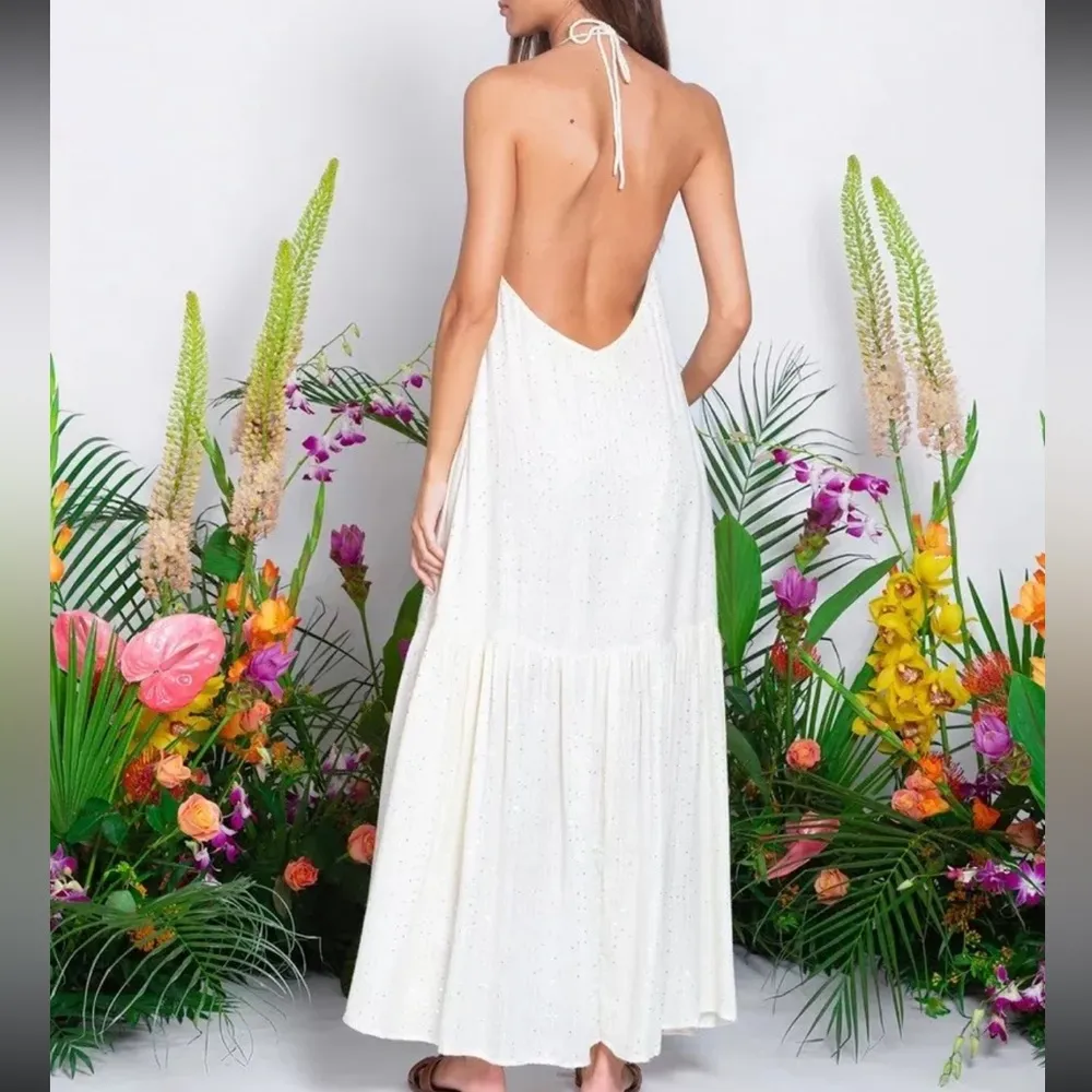 SUNDRESS Zahara Backless Embellished Halter Dress - Sz. M/L (Color: Coconut) - Image 9