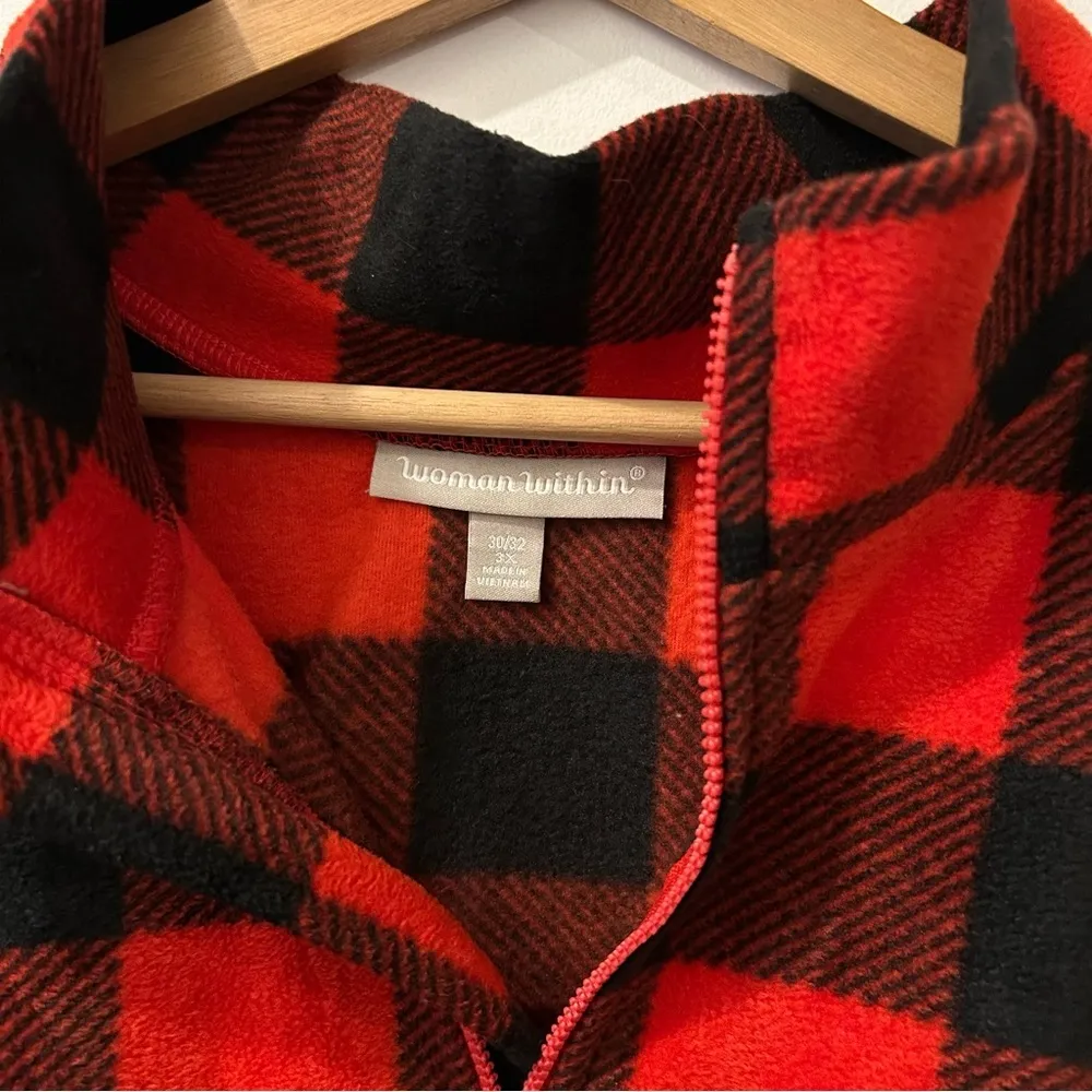 Woman Within Plaid 1/4 Zip Fleece Pullover Sweater 3X - Image 3
