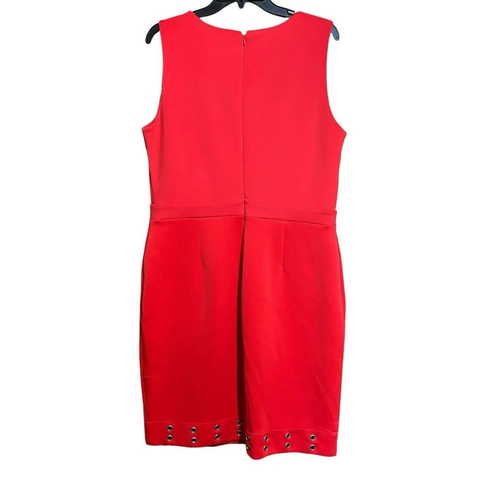 Worthington Sheath Dress Womens 16 Red Grommet Stretch Zippered Back Sleeveless - Image 4