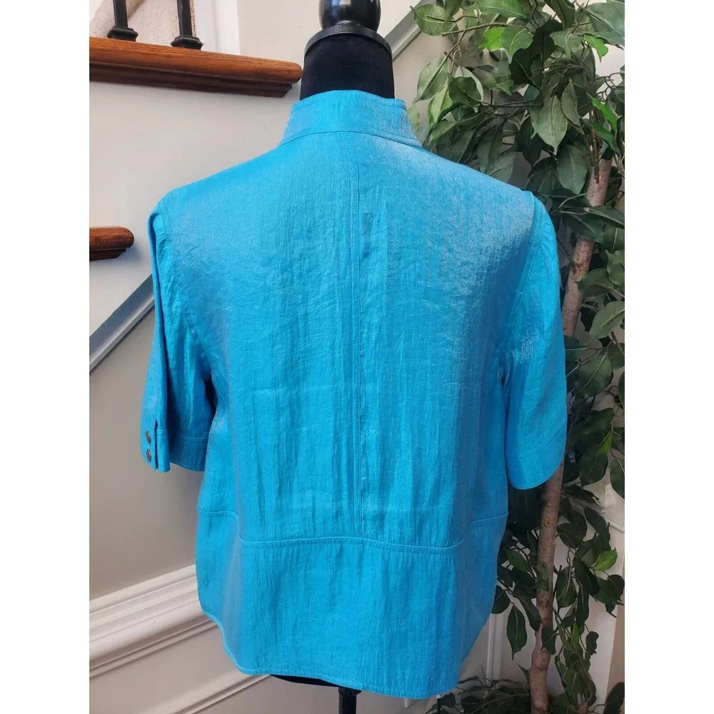 Ruby Rd. Women's Blue Solid Rayon 3/4 Sleeve Full Zipper Blazer Jacket Size 10 - Image 7