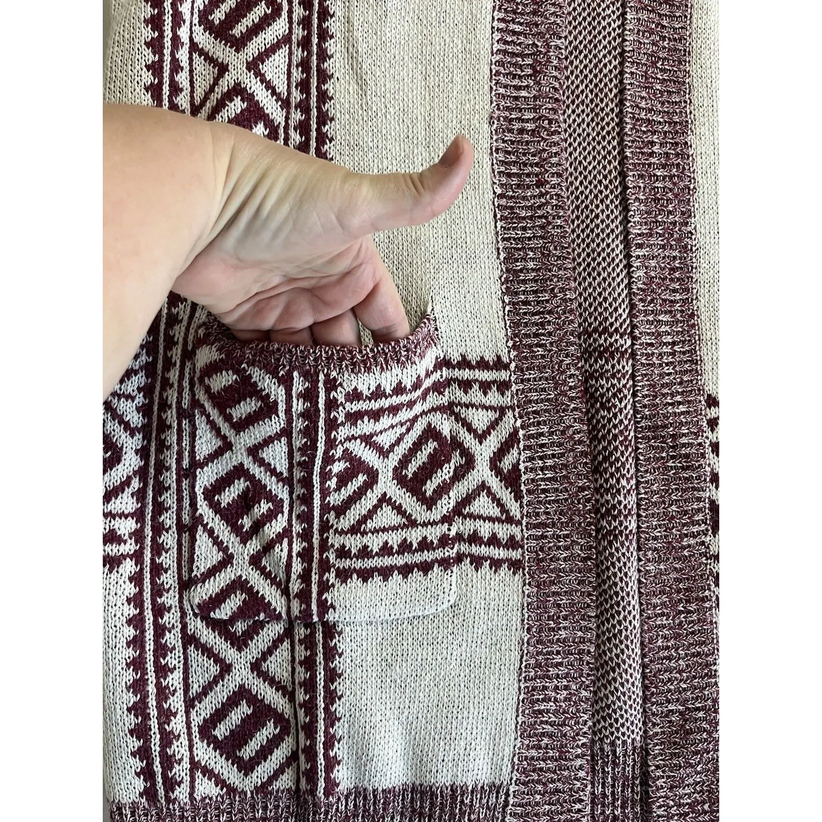 NWT Heimish Women's Open Front Cardigan Sweater 1/2X Cream / Red Southwest Aztec - Image 5