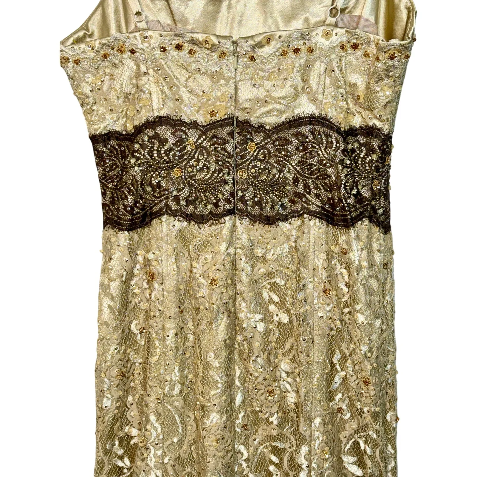 NWT Mandalay Champagne Gold Lace Beaded Sequin Long Mermaid Evening Gown Size 8 - Image 5